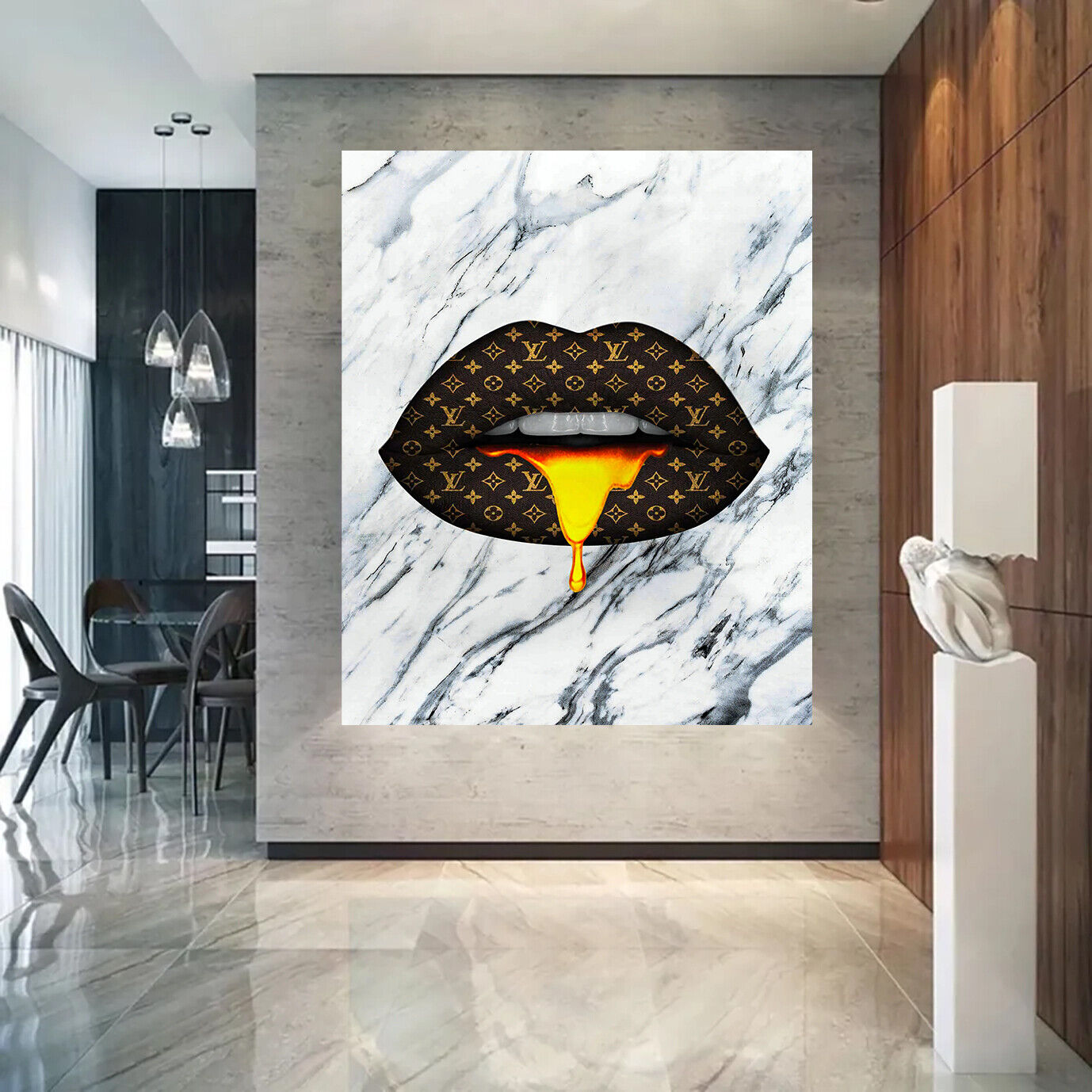 Leinwand Bilder Lippen Mamor Marke Pop Art Wandbilder -Hochwertiger Kunstdruck B8368