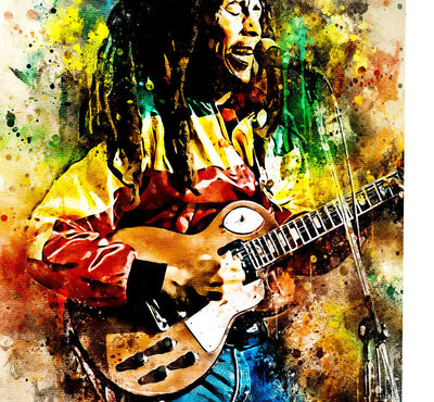 Leinwand Bilder Bob Marley Gitarre Pop Art Wandbilder -Hochwertiger Kunstdruck B8369