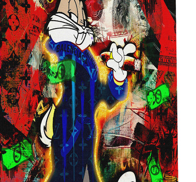 Leinwand Bilder Bugs Bunny Geld Reich Pop Art Wandbilder-Hochwertiger Kunstdruck B8473