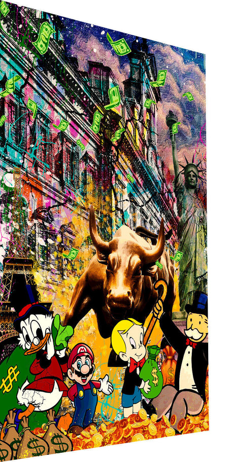 Leinwand Bilder Börse Bulle Figuren Pop Art Wandbilder -Hochwertiger Kunstdruck B8470