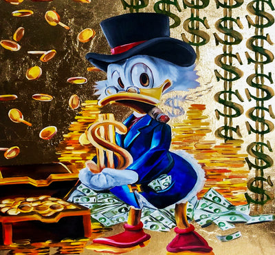 Leinwand Bilder Dagobert Duck Geld Pop Art Wandbilder -Hochwertiger Kunstdruck B8216