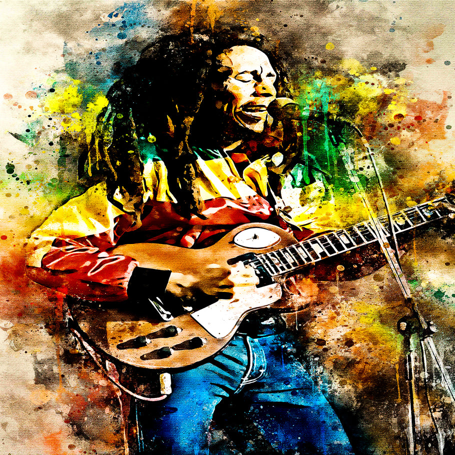 Leinwand Bilder Bob Marley Gitarre Pop Art Wandbilder -Hochwertiger Kunstdruck B8369