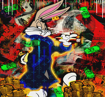 Leinwand Bilder Bugs Bunny Geld Reich Pop Art Wandbilder-Hochwertiger Kunstdruck B8473