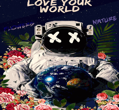 Leinwand Bilder Astronaut Love World Pop Art Wandbilder -Hochwertiger Kunstdruck B8474