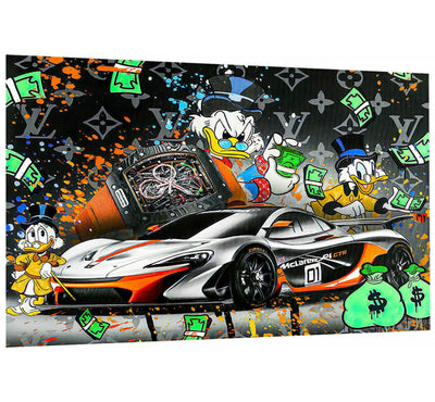Pop Art Donald Duck Auto Leinwand Bilder Wandbilder - Hochwertiger Kunstdruck B8101