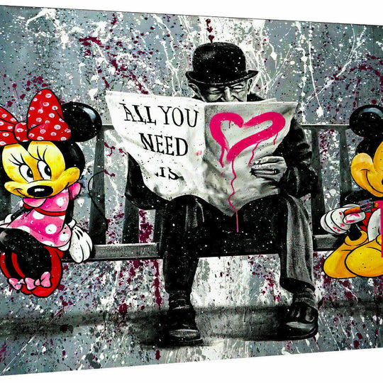 Pop Art Micky Maus Liebe Leinwand Bilder Wandbilder - Hochwertiger Kunstdruck B8106