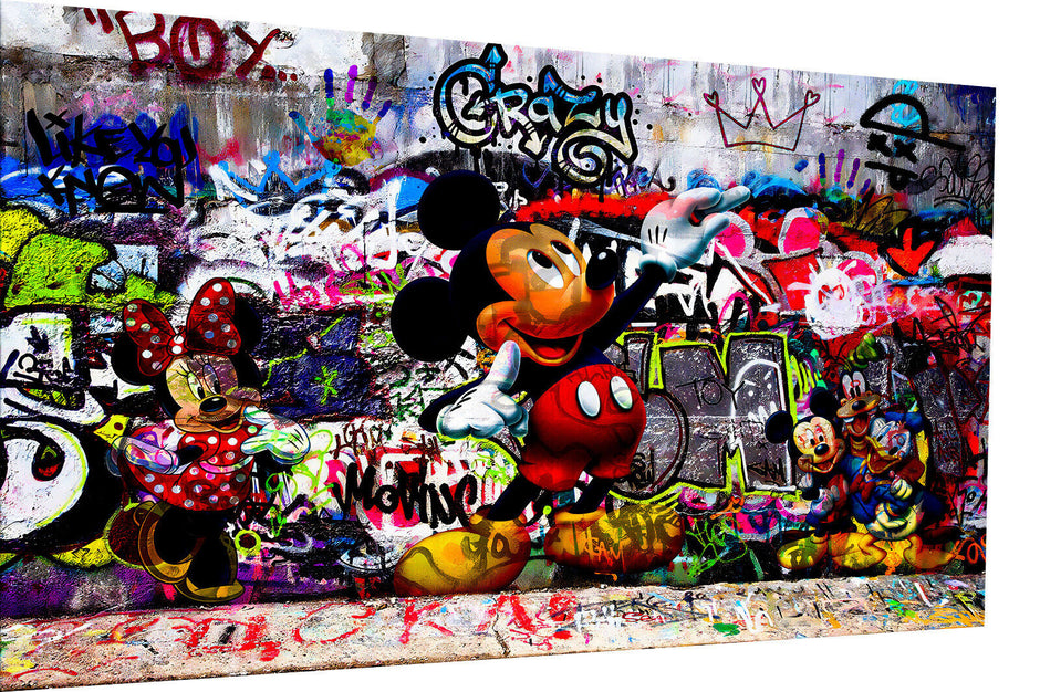 Leinwand Bilder Micky Maus Crazy Pop Art Wandbilder -Hochwertiger Kunstdruck B8335