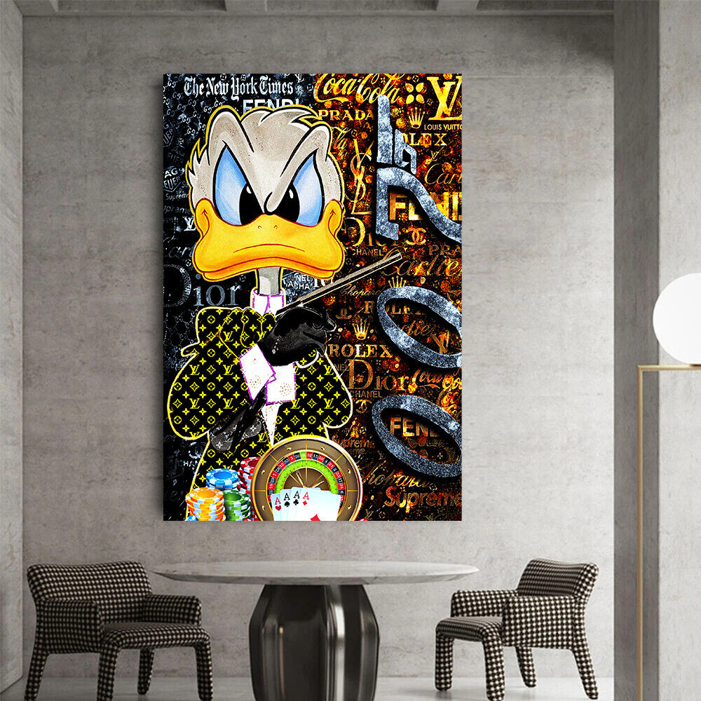 Leinwand Bilder Dagobert Duck 007 Pop Art Wandbilder -Hochwertiger Kunstdruck B8418