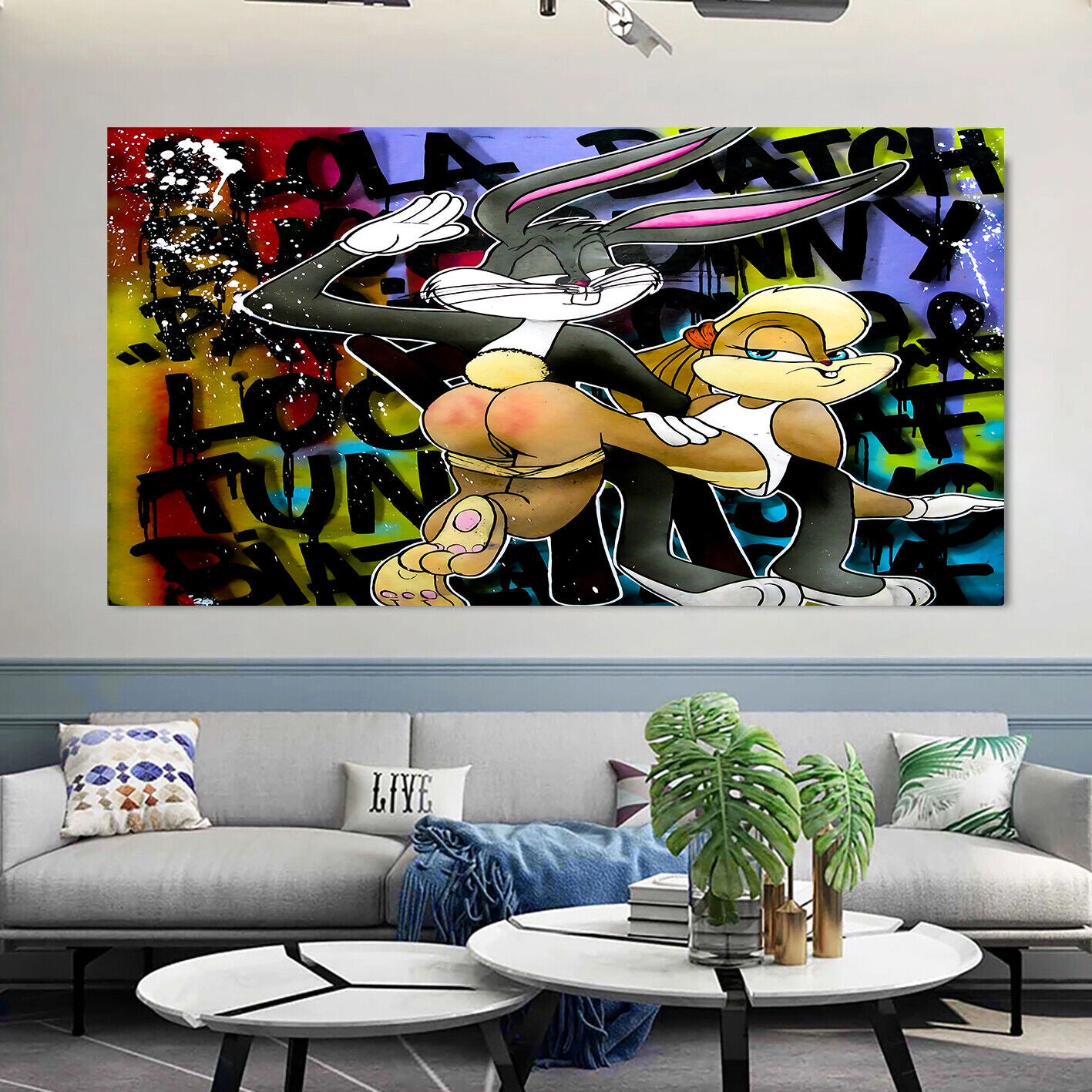 Leinwand Bilder Bugs & Lola Bunny Pop Art Wandbilder -Hochwertiger Kunstdruck B8362