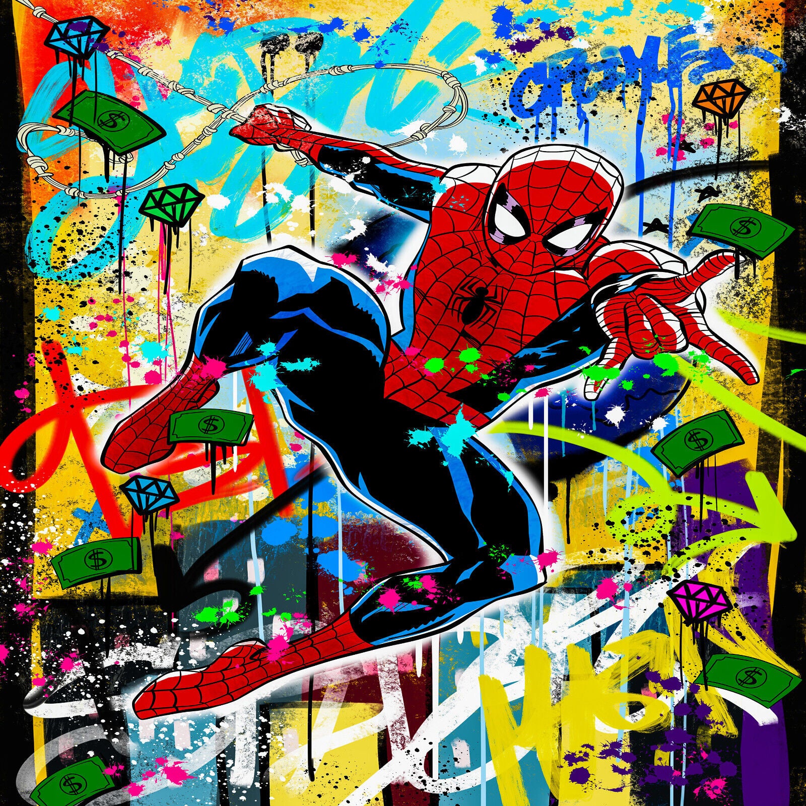 Leinwand Bilder Spider-Man Graffiti Pop Art Wandbilder -Hochwertiger Kunstdruck B8494