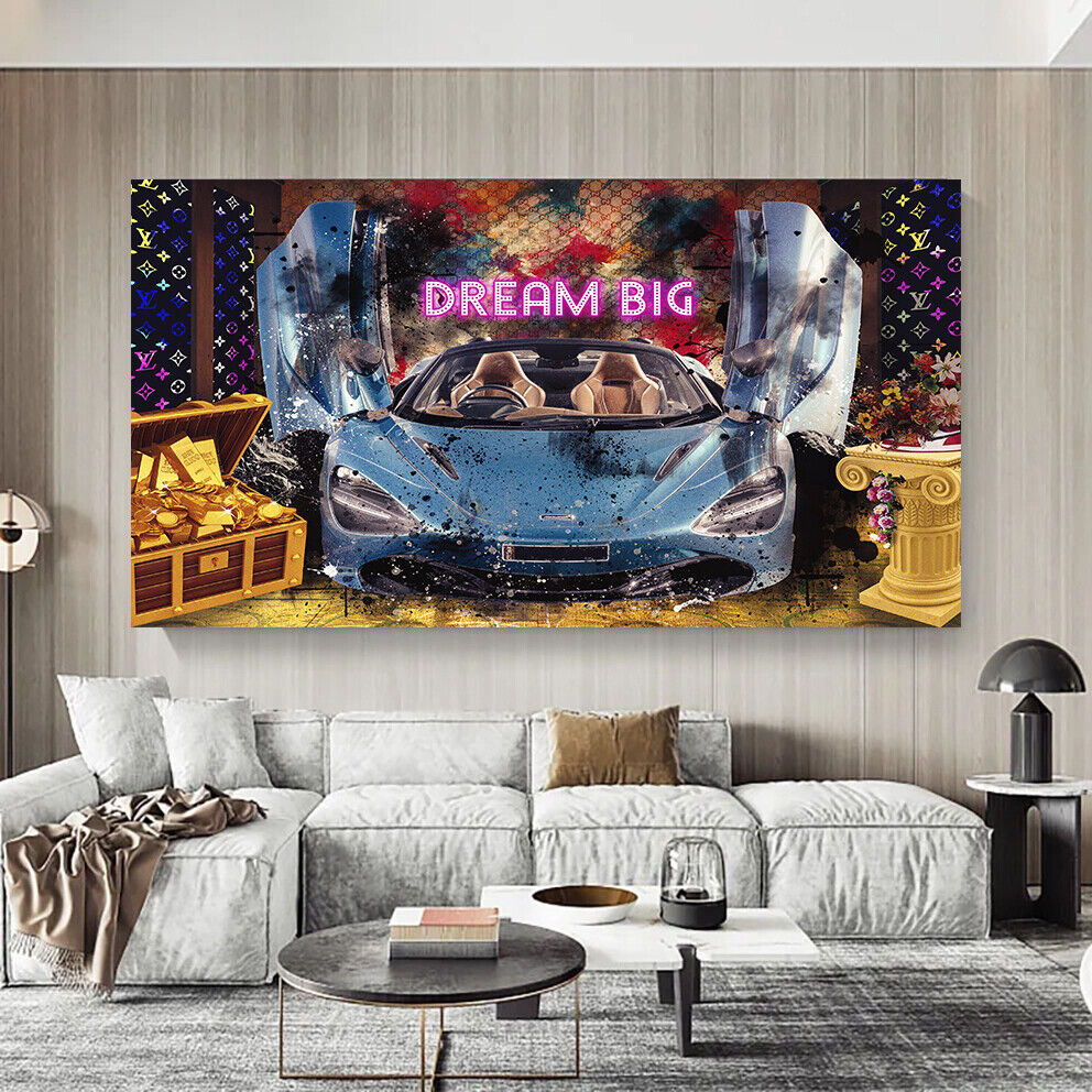 Leinwand Bilder Sportwagen Dream big Abstrakt Wandbilder-Hochwertiger Kunstdruck B8414