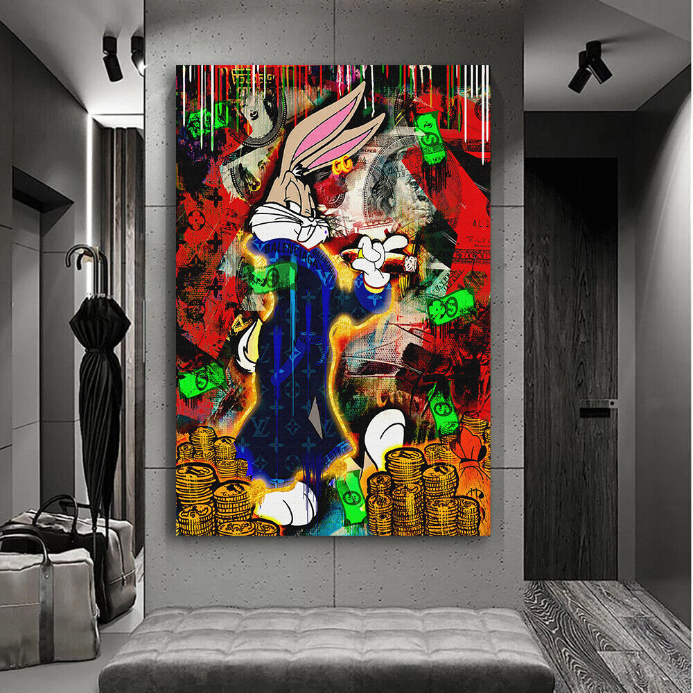 Leinwand Bilder Bugs Bunny Geld Reich Pop Art Wandbilder-Hochwertiger Kunstdruck B8473