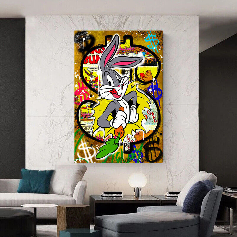 Leinwand Bilder Bugs Bunny Dollar  Pop Art Wandbilder -Hochwertiger Kunstdruck B8478