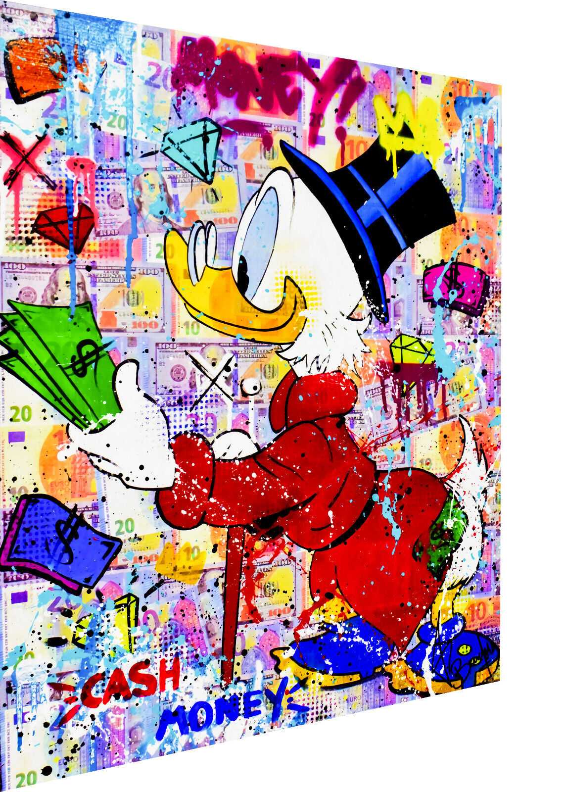 Leinwand Bilder Dagobert Duck Cash Pop Art Wandbilder-Hochwertiger Kunstdruck B8321