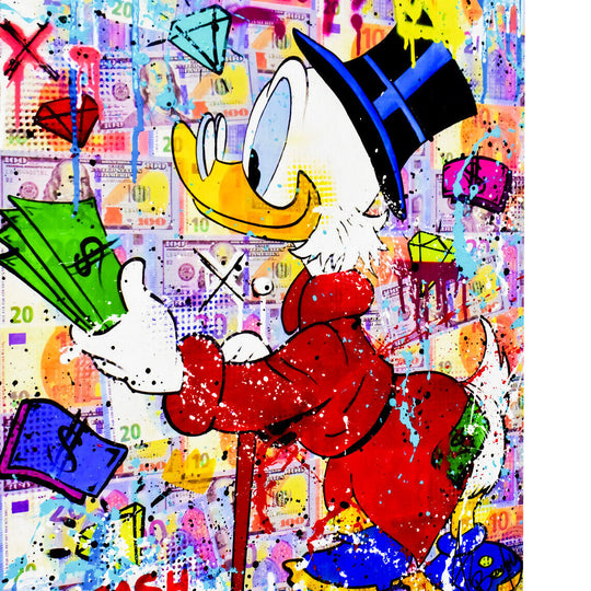 Leinwand Bilder Dagobert Duck Cash Pop Art Wandbilder-Hochwertiger Kunstdruck B8321