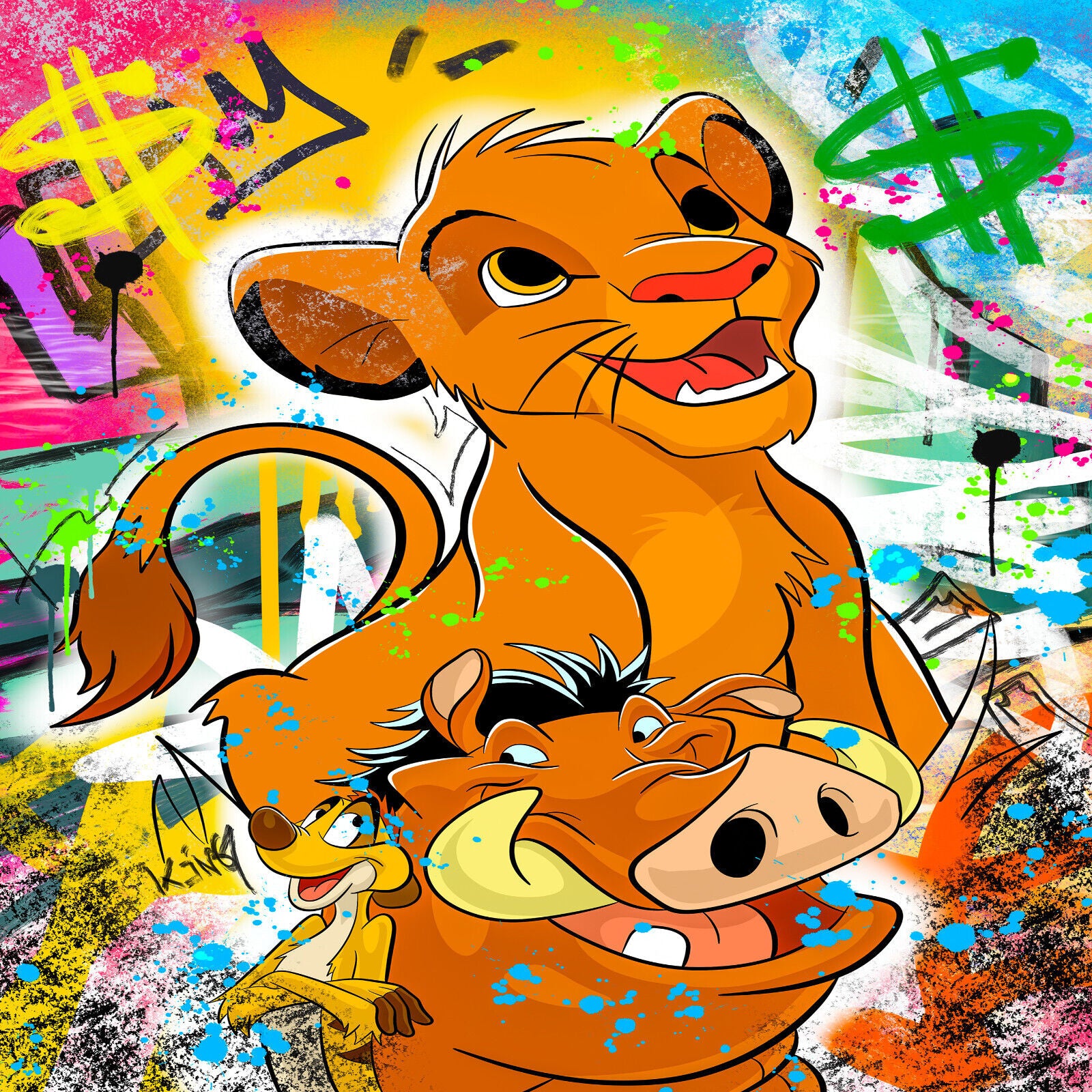 Leinwand Bilder Simba Timon Pumbaa PopArt Wandbilder -Hochwertiger Kunstdruck B8454