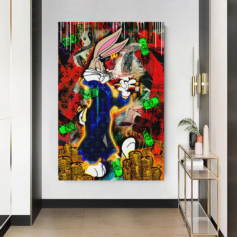 Leinwand Bilder Bugs Bunny Geld Reich Pop Art Wandbilder-Hochwertiger Kunstdruck B8473