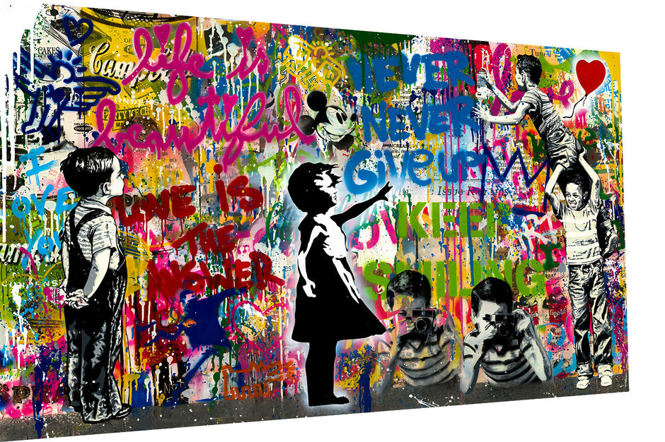 Leinwand Bilder Never give up Love Pop Art Wandbilder -Hochwertiger Kunstdruck B8366