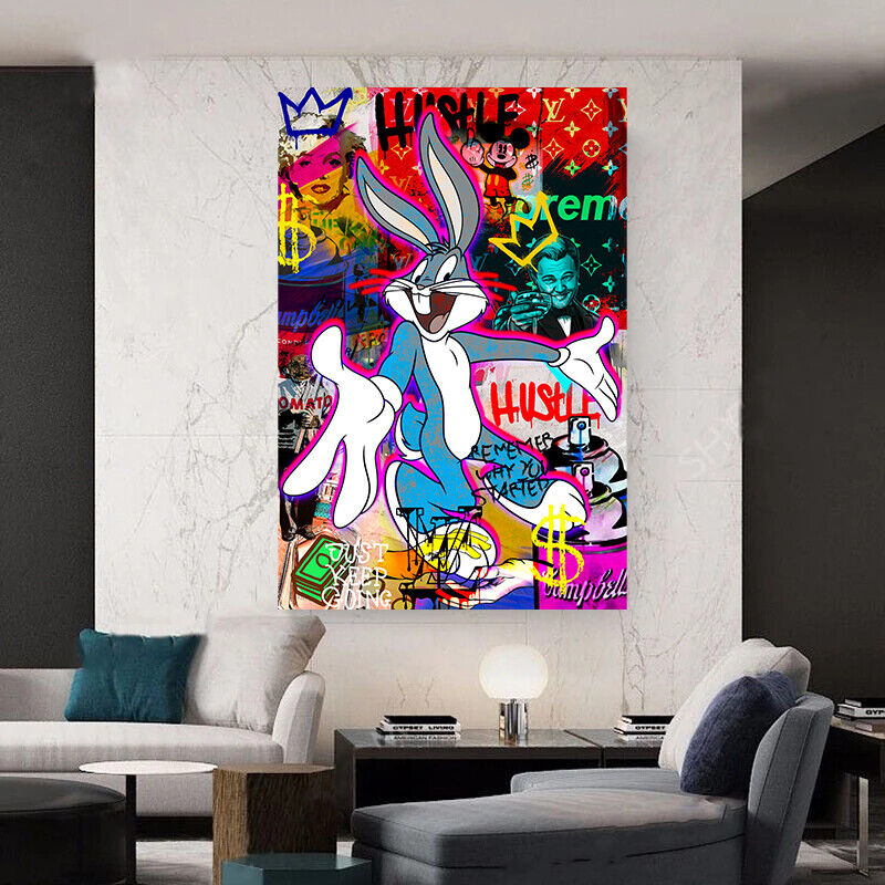 Leinwand Bilder Bugs Bunny Hustle Pop Art Wandbilder -Hochwertiger Kunstdruck B8487