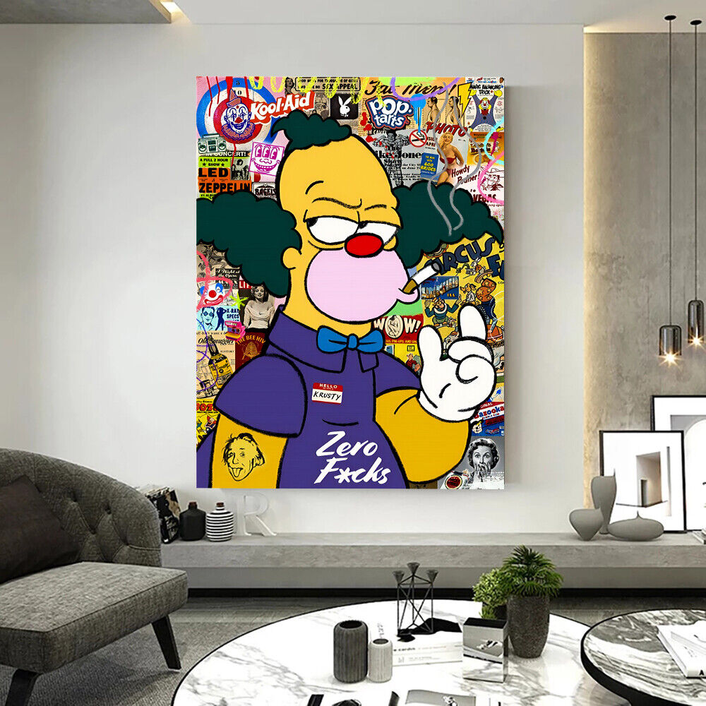 Leinwand Bilder Simpsons Krusty Pop Art Wandbilder -Hochwertiger Kunstdruck B8364