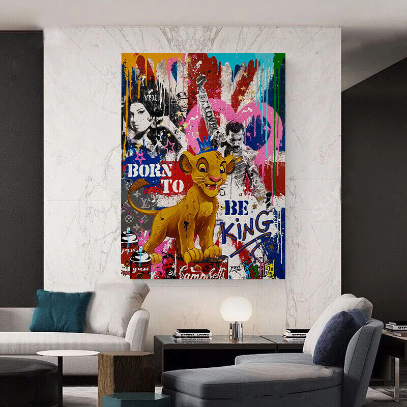 Leinwand Bilder König der Löwen SibmaPop Art Wandbilder -Hochwertiger Kunstdruck B8357