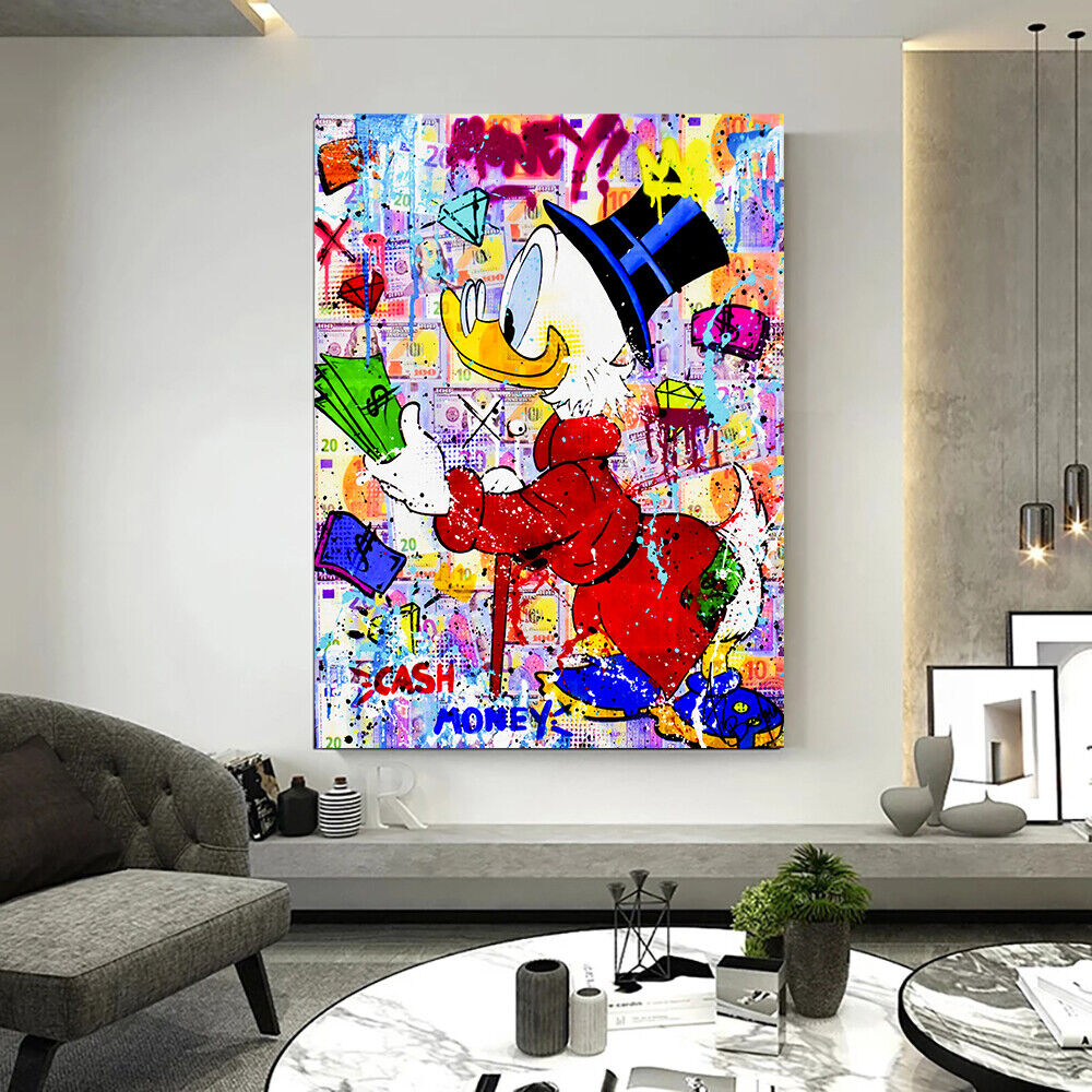  Magic Canvas Art - Bilder Dagobert Duck Pop Art Leinwandbild 1-  teilig Hochwertiger Kunstdruck modern Wandbilder Wanddekoration Design Wand  Bild B8302, Größe: 40 x 30 cm