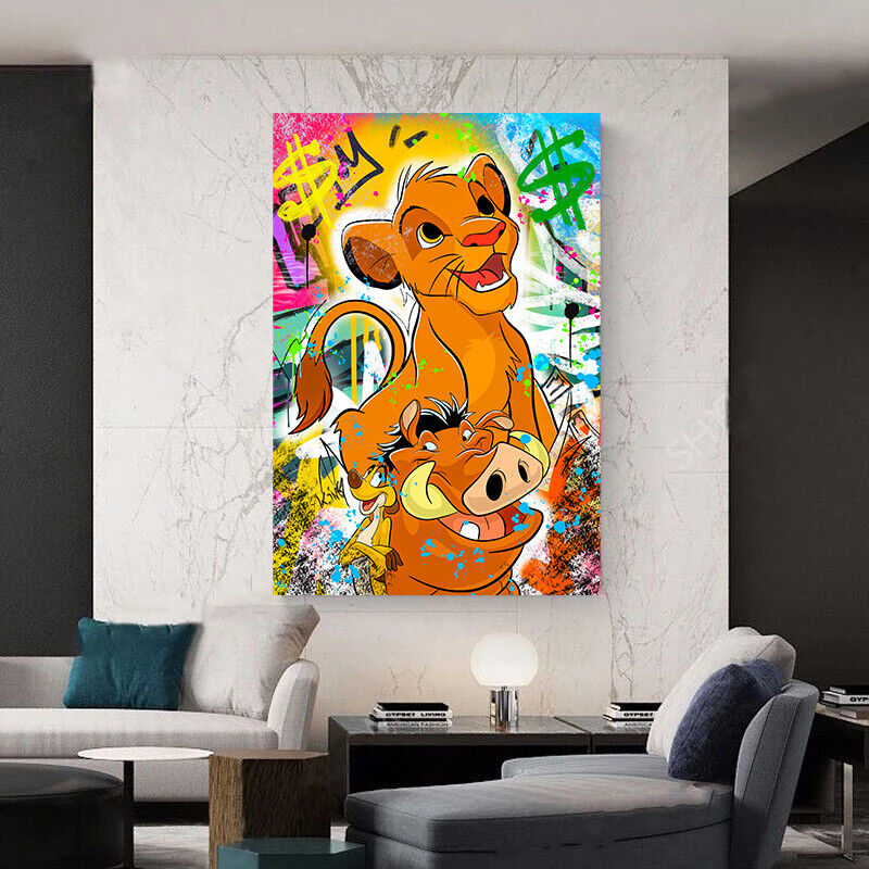 Leinwand Bilder Simba Timon Pumbaa PopArt Wandbilder -Hochwertiger Kunstdruck B8454