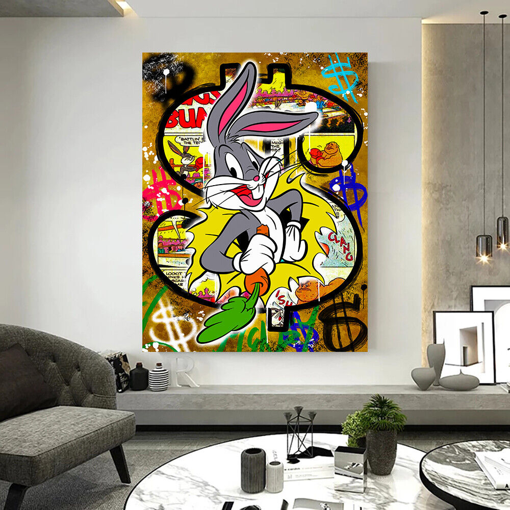 Leinwand Bilder Bugs Bunny Dollar  Pop Art Wandbilder -Hochwertiger Kunstdruck B8478