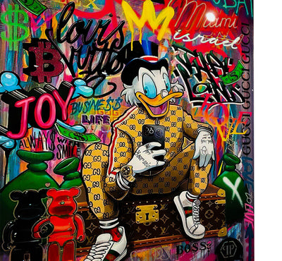Leinwand Bilder Dagobert Duck Selfie Pop Art Wandbilder-Hochwertiger Kunstdruck B8320