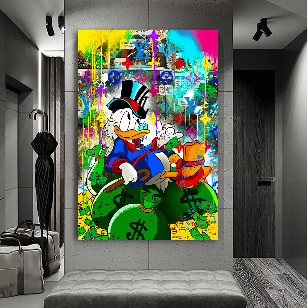 Leinwand Bilder Dagobert Duck GedlsackPop Art Wandbilder-Hochwertiger Kunstdruck B8419