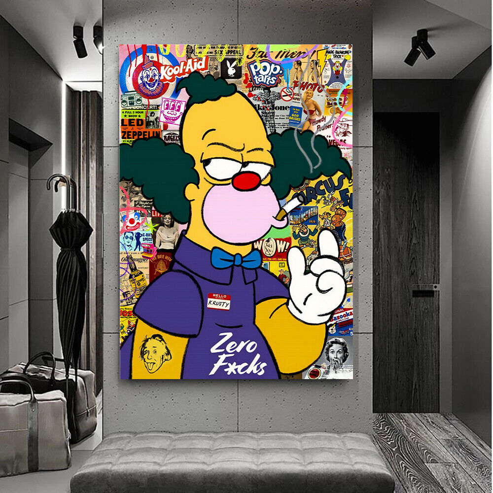 Leinwand Bilder Simpsons Krusty Pop Art Wandbilder -Hochwertiger Kunstdruck B8364