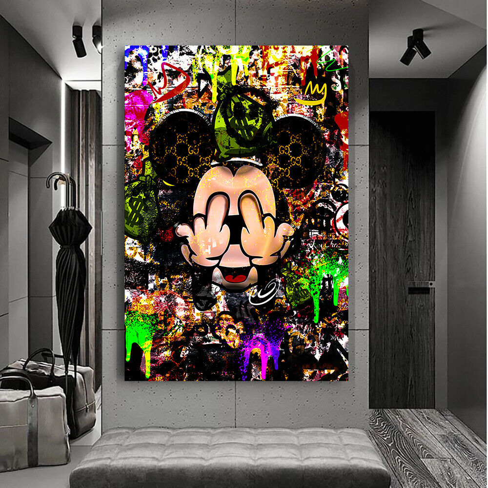 Leinwand Bilder Micky Maus Finger Pop Art Wandbilder-Hochwertiger Kunstdruck B8337