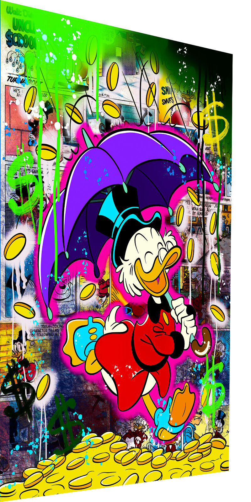 Leinwand Bilder Dagobert Duck Schirm Pop Art Wandbilder-Hochwertiger Kunstdruck B8420