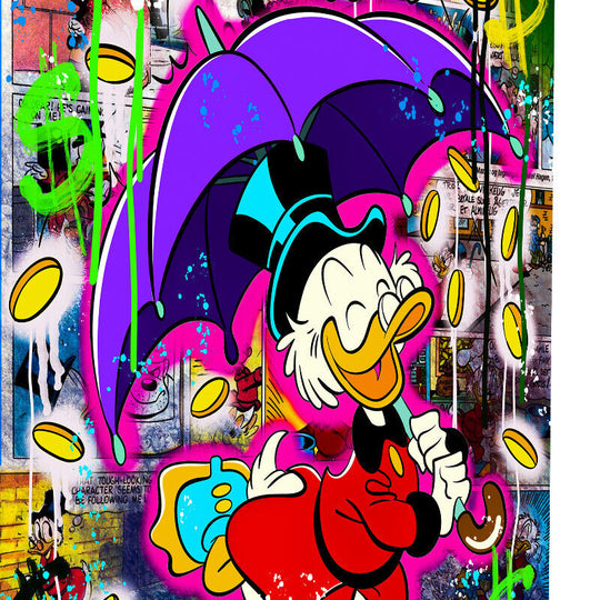 Leinwand Bilder Dagobert Duck Schirm Pop Art Wandbilder-Hochwertiger Kunstdruck B8420