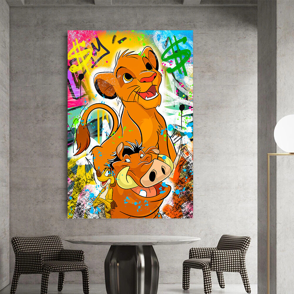 Leinwand Bilder Simba Timon Pumbaa PopArt Wandbilder -Hochwertiger Kunstdruck B8454