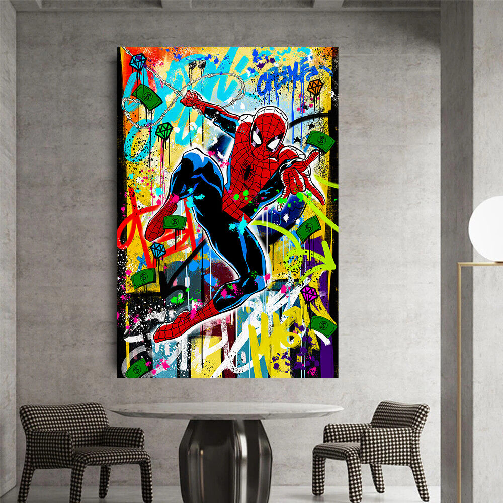 Leinwand Bilder Spider-Man Graffiti Pop Art Wandbilder -Hochwertiger Kunstdruck B8494