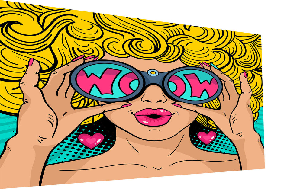 Leinwand Bilder Frau WOW Brille Pop Art Wandbilder -Hochwertiger Kunstdruck B8395