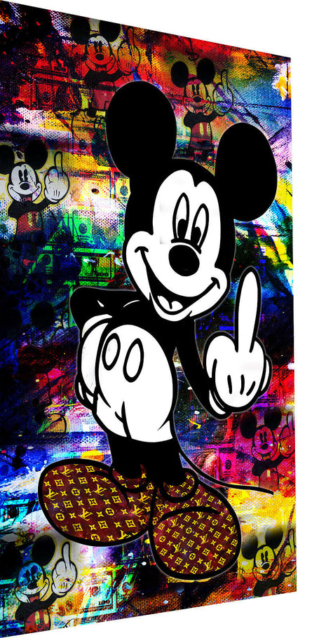 Leinwand Bilder Micky Maus StinkefingerPop Art Wandbilder-HochwertigerKunstdruck B8437