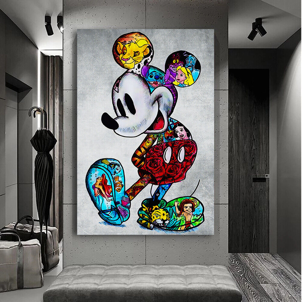 Leinwand Bilder Micky Maus Figuren Pop Art Wandbilder-Hochwertiger Kunstdruck B8336