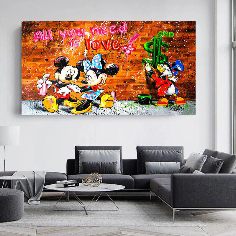 Leinwand Bilder Micky Love Minnie Pop Art Wandbilder-Hochwertiger Kunstdruck B8334