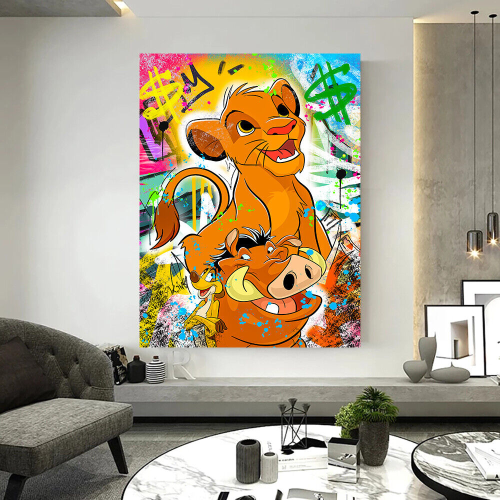 Leinwand Bilder Simba Timon Pumbaa PopArt Wandbilder -Hochwertiger Kunstdruck B8454