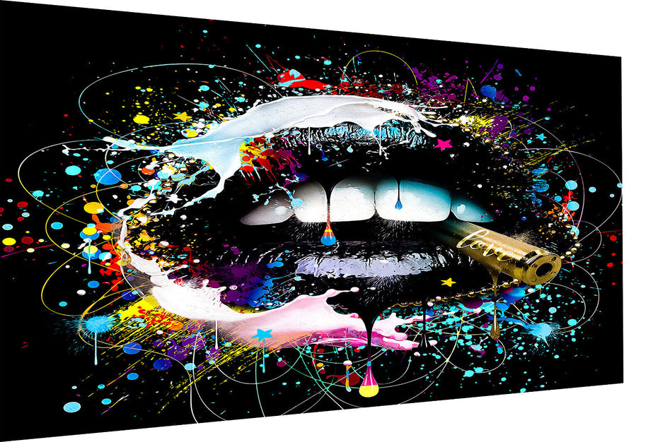 Leinwand Bilder Lippen Bunt Pop Art Wandbilder -Hochwertiger Kunstdruck B8345