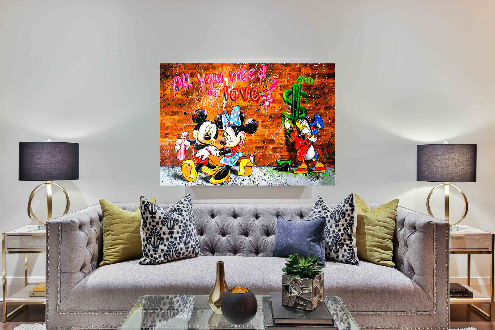 Leinwand Bilder Micky Love Minnie Pop Art Wandbilder-Hochwertiger Kunstdruck B8334