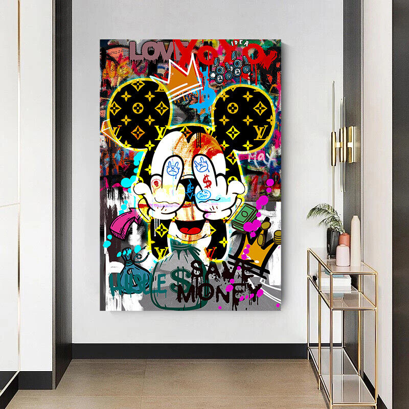 Leinwand Bilder Micky Maus Save Money Pop Art Wandbilder-HochwertigerKunstdruck B8439