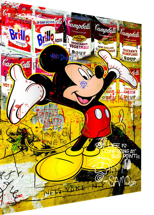 Leinwand Bilder Micky Maus Dosen Pop Art Wandbilder-Hochwertiger Kunstdruck B8329