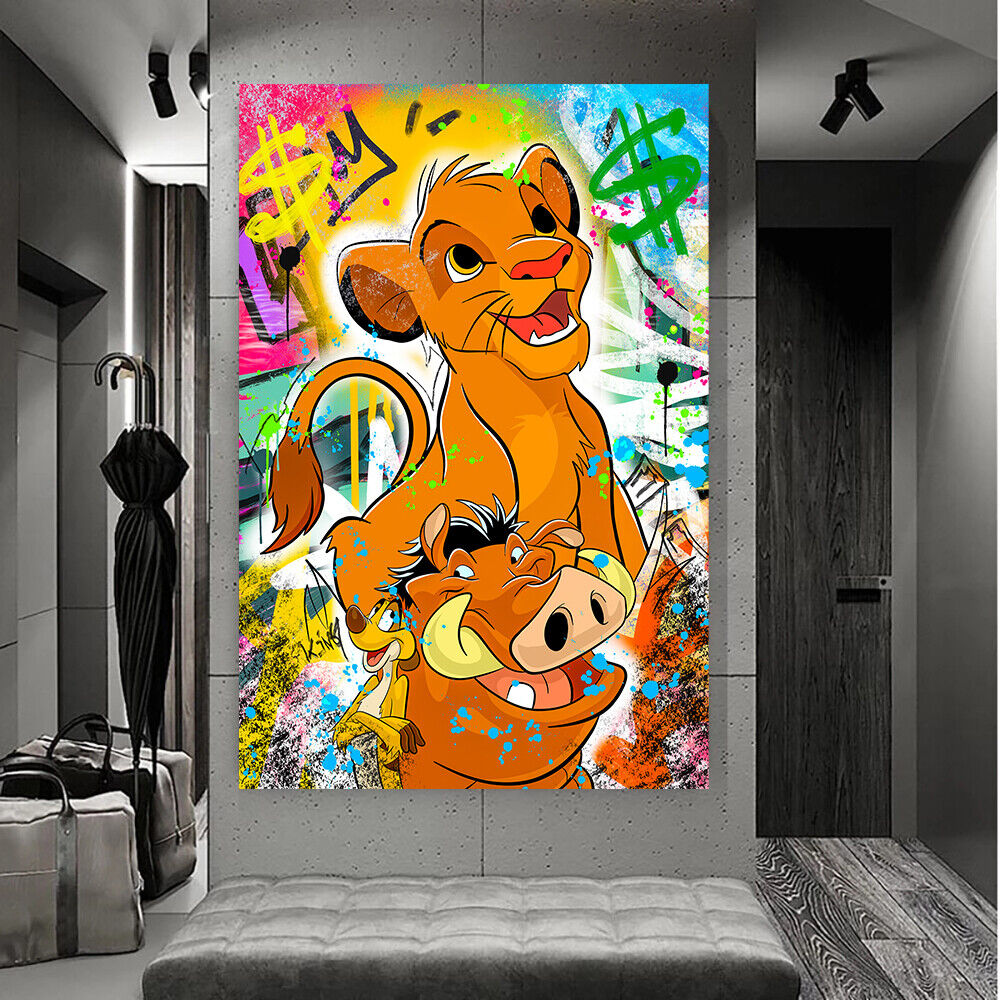 Leinwand Bilder Simba Timon Pumbaa PopArt Wandbilder -Hochwertiger Kunstdruck B8454