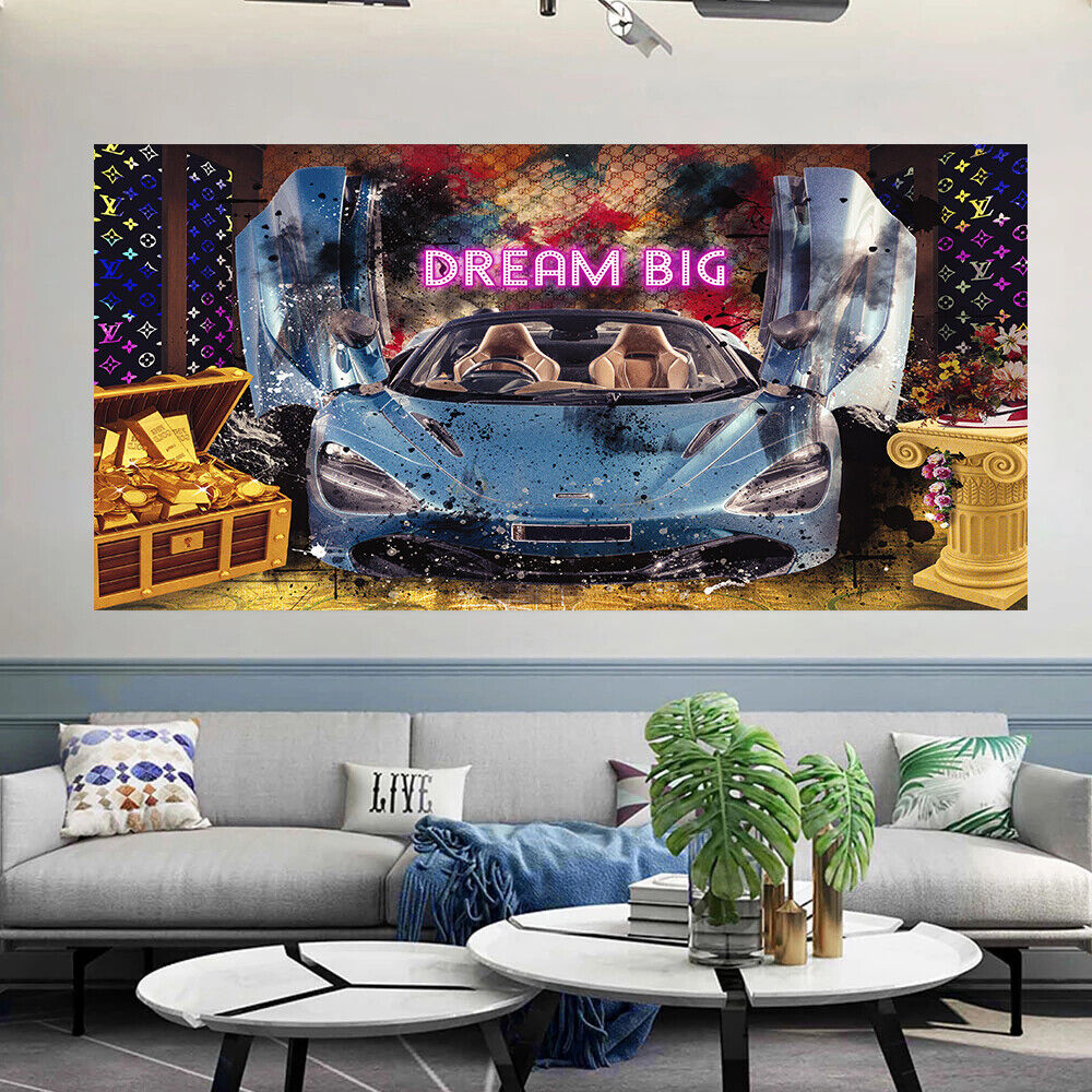 Leinwand Bilder Sportwagen Dream big Abstrakt Wandbilder-Hochwertiger Kunstdruck B8414