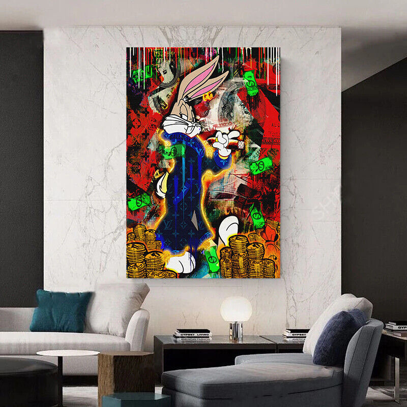 Leinwand Bilder Bugs Bunny Geld Reich Pop Art Wandbilder-Hochwertiger Kunstdruck B8473