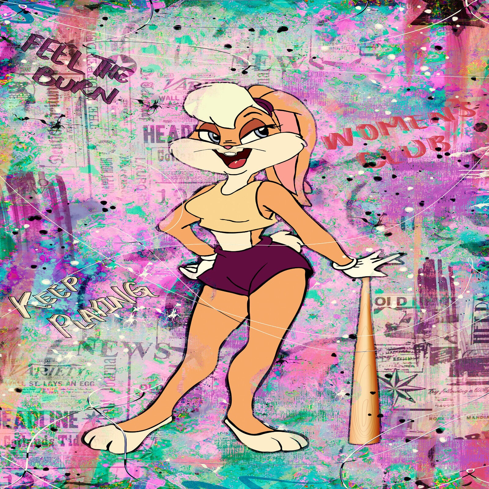 Leinwand Bilder Lola Bunny Burn Pop Art Wandbilder -Hochwertiger Kunstdruck B8480