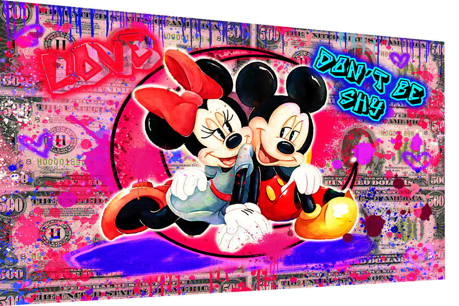 Leinwand Bilder Micky Minnie Maus Shy Pop Art Wandbilder-Hochwertiger Kunstdruck B8431